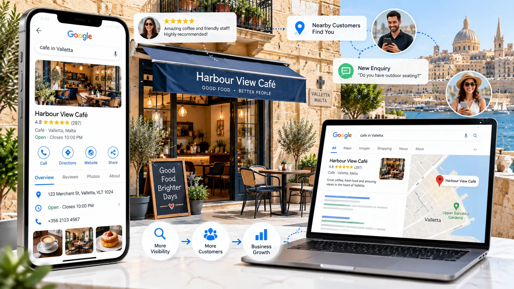 Google Business Profile helping a Maltese local business connect with customers through Google Search and Google Maps